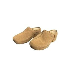UGG Clog Cottage Chestnut Suede Platform Wool Lined SlipOn Mule Sz 10 Chunky Y2K